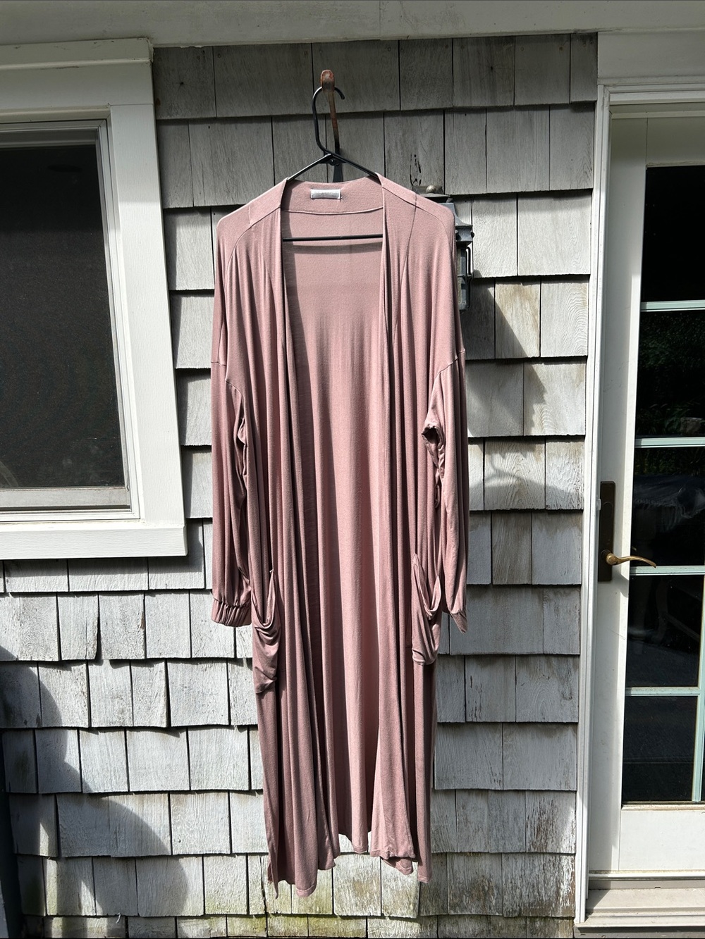 Long Open-Front Robe Cardigan in Dusty Rose